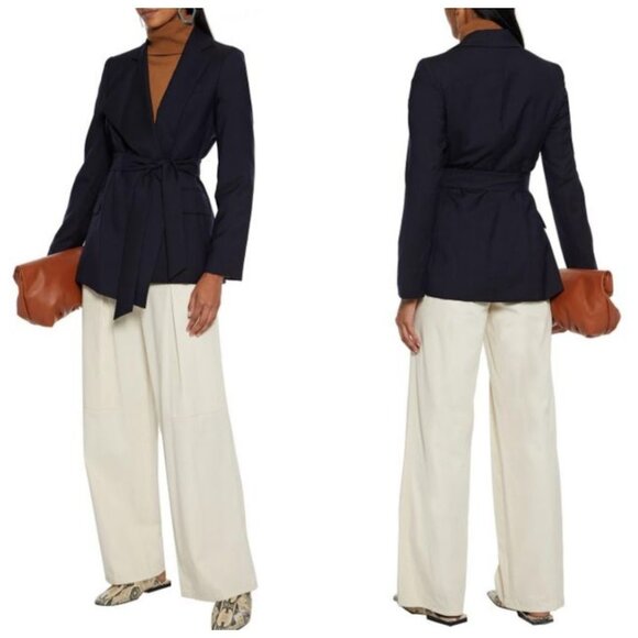NWT MaxMara Belluno Asymmetric Belted Wrap Wool Blazer Jacket Navy 4